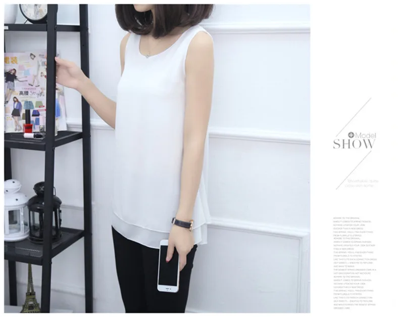 Women Tank Top White Blue Red Chiffon Summer O Neck Sleeveless Tops Vest Shirts Female Office Work Tops Fashion Clothing