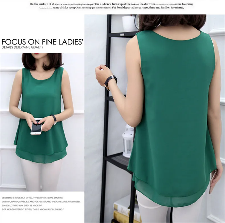 Women Tank Top White Blue Red Chiffon Summer O Neck Sleeveless Tops Vest Shirts Female Office Work Tops Fashion Clothing