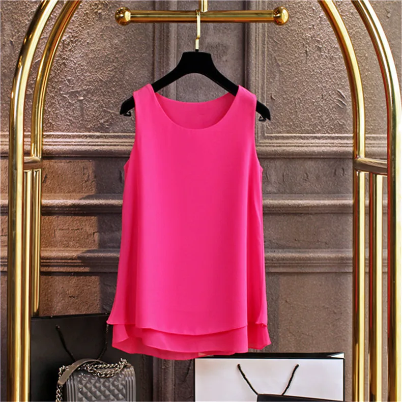 Women Tank Top White Blue Red Chiffon Summer O Neck Sleeveless Tops Vest Shirts Female Office Work Tops Fashion Clothing