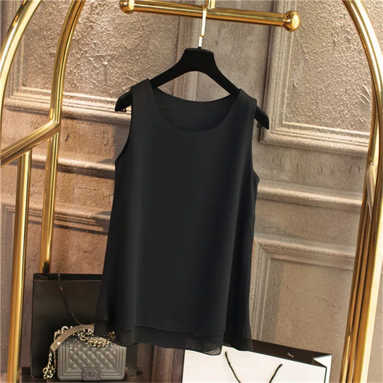 Women Tank Top White Blue Red Chiffon Summer O Neck Sleeveless Tops Vest Shirts Female Office Work Tops Fashion Clothing