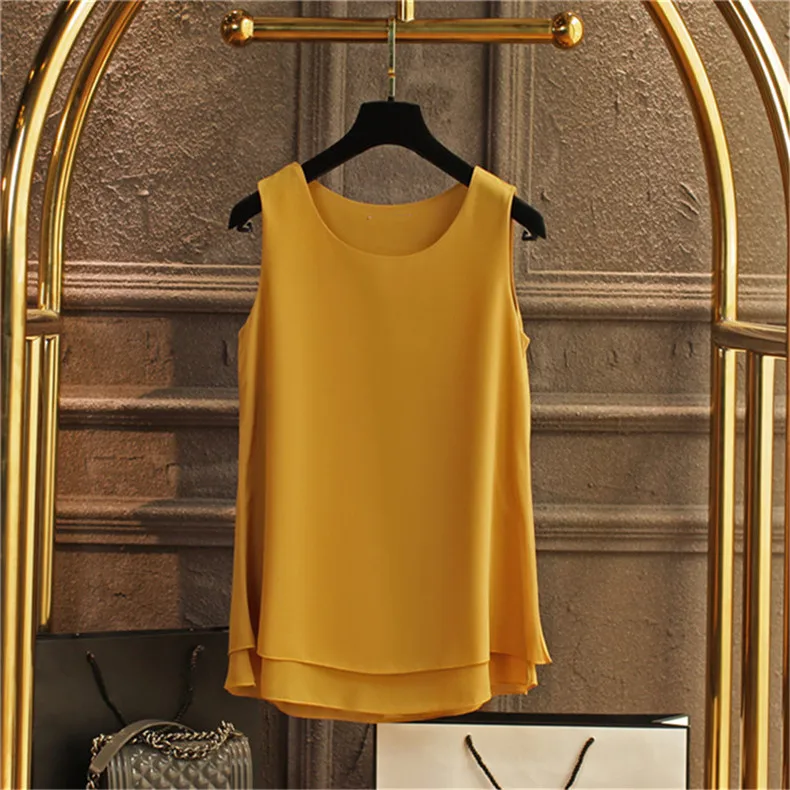 Women Tank Top White Blue Red Chiffon Summer O Neck Sleeveless Tops Vest Shirts Female Office Work Tops Fashion Clothing