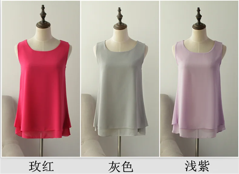 Women Tank Top White Blue Red Chiffon Summer O Neck Sleeveless Tops Vest Shirts Female Office Work Tops Fashion Clothing