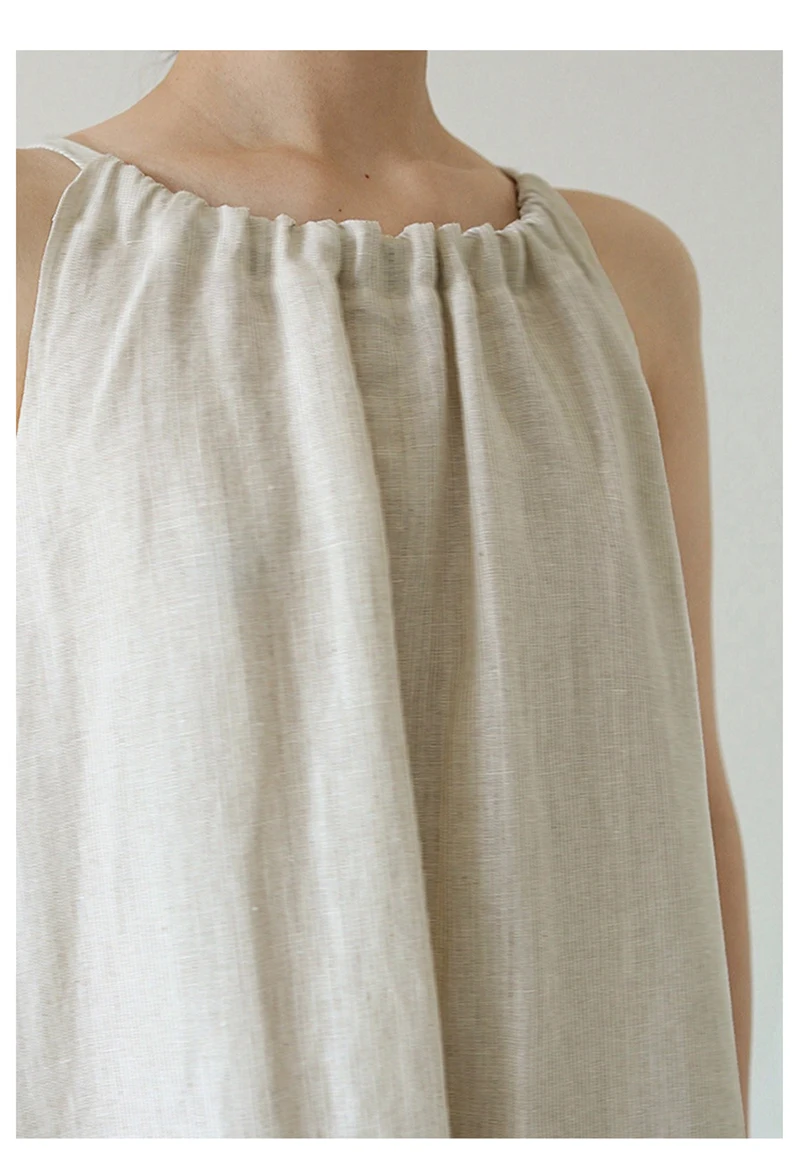 Vintage 100% Linen Women Dress Fashion Sexy Halter Sleeveless Back Bandage Long Maxi Lady Dresses Vestidos MZYBLB3236Y