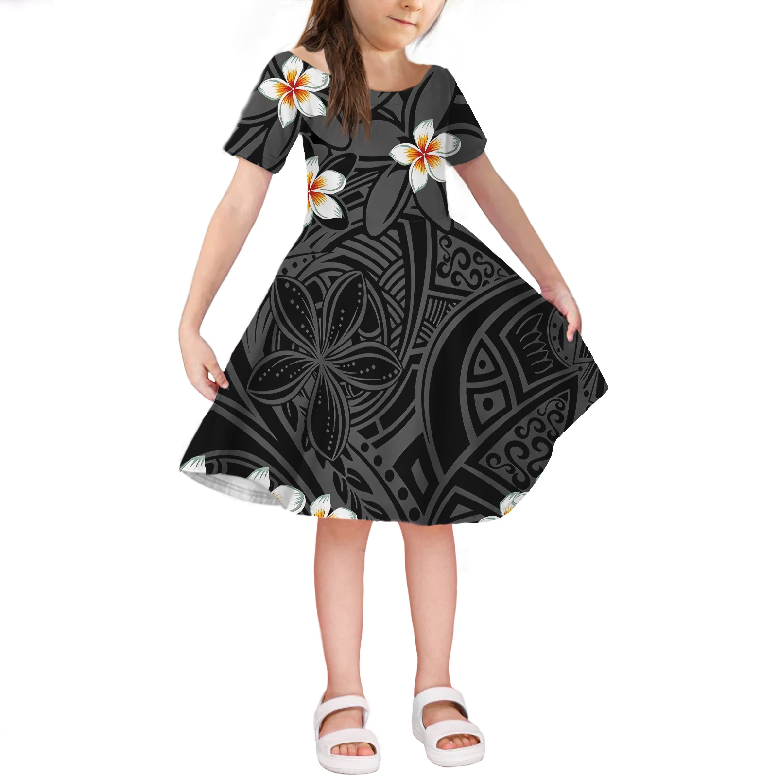 Women Dress Custom Hibiscus Polynesian Tribal tattoo Design Family Set Clothes Adult Children's Clothing 4-piece Sets