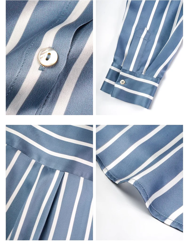 SuyaDream, Women Striped Shirts, 20.8mm 100%Silk, Turn Down Collar Printed Blouses, 2024 Spring Summer Office Lady Chic Top