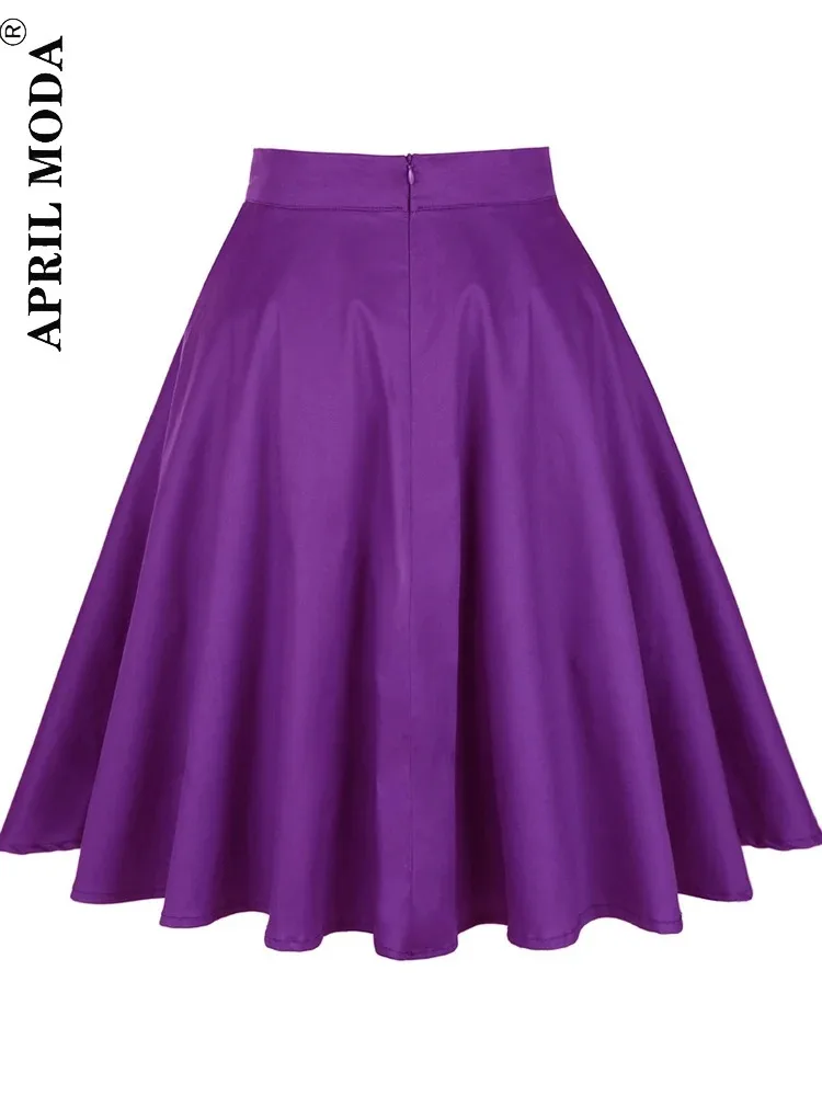 Harajuku Vintage A Line Flare Swing Skirts 2024 New Fashion Purple Retro Punk Women Summer Cotton 50s Swing Casual Skater Skirt