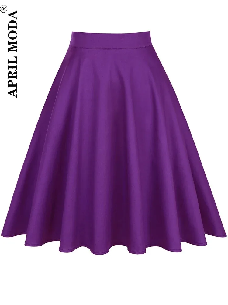 Harajuku Vintage A Line Flare Swing Skirts 2024 New Fashion Purple Retro Punk Women Summer Cotton 50s Swing Casual Skater Skirt