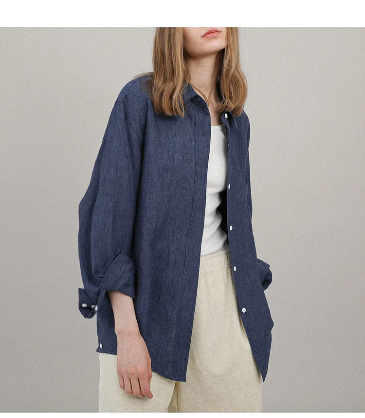 Casual 100% Linen Women Shirt Oversized Turn Down Collar Long Sleeve Elegant And Vintage Women'S Blouses Blusa Feminina
