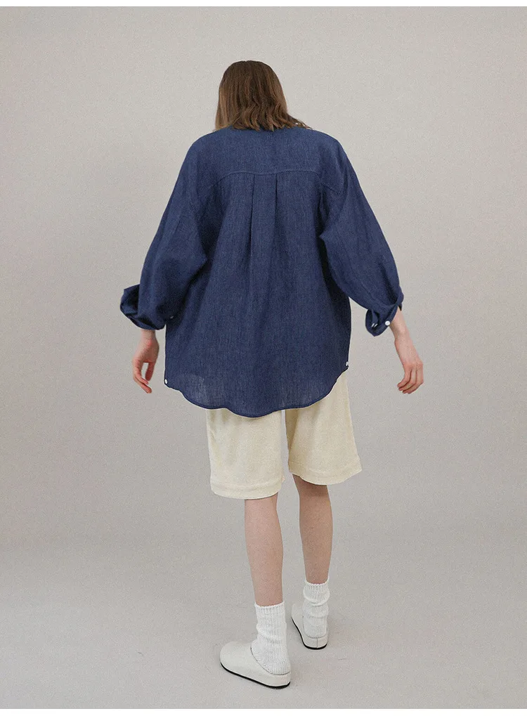 Casual 100% Linen Women Shirt Oversized Turn Down Collar Long Sleeve Elegant And Vintage Women'S Blouses Blusa Feminina