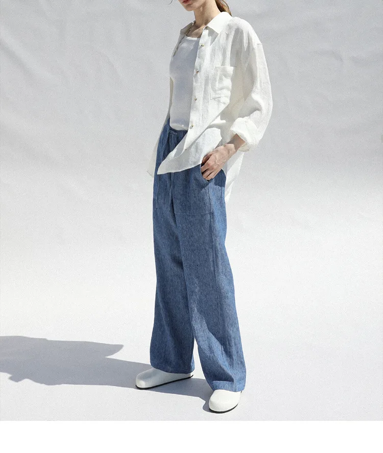 Casual 100% Linen Women Shirt Oversized Turn Down Collar Long Sleeve Elegant And Vintage Women'S Blouses Blusa Feminina