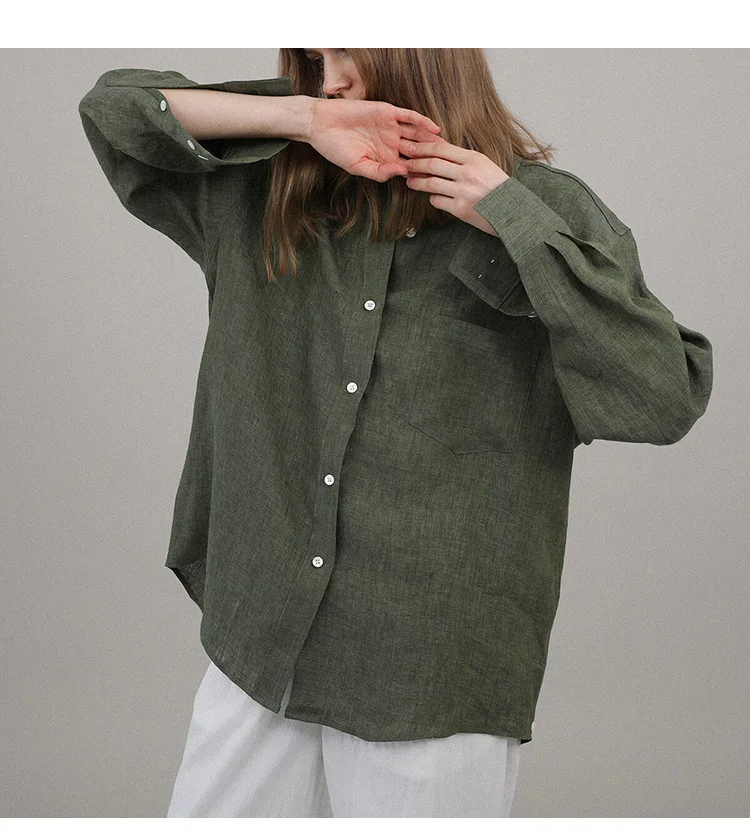 Casual 100% Linen Women Shirt Oversized Turn Down Collar Long Sleeve Elegant And Vintage Women'S Blouses Blusa Feminina