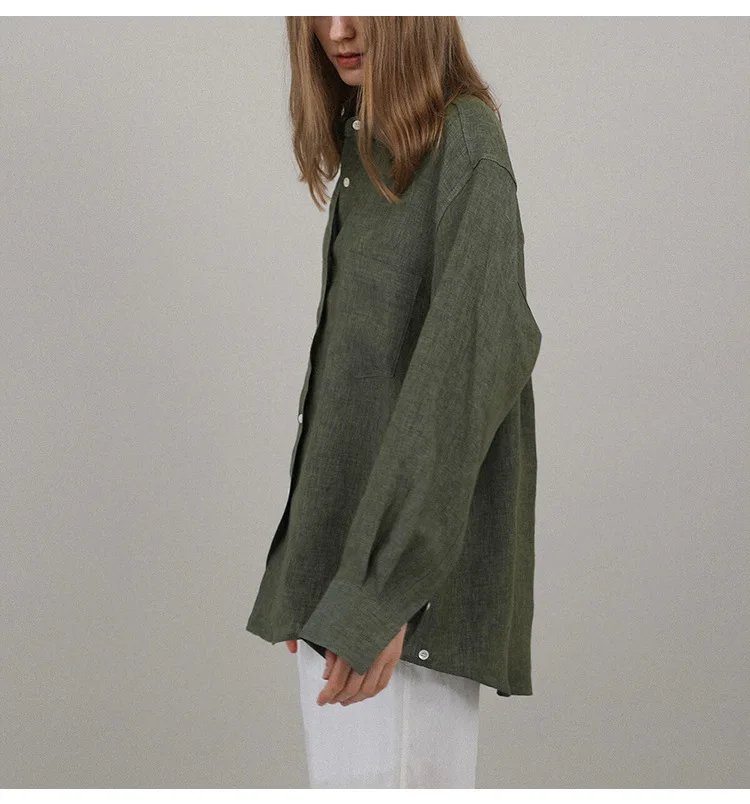 Casual 100% Linen Women Shirt Oversized Turn Down Collar Long Sleeve Elegant And Vintage Women'S Blouses Blusa Feminina