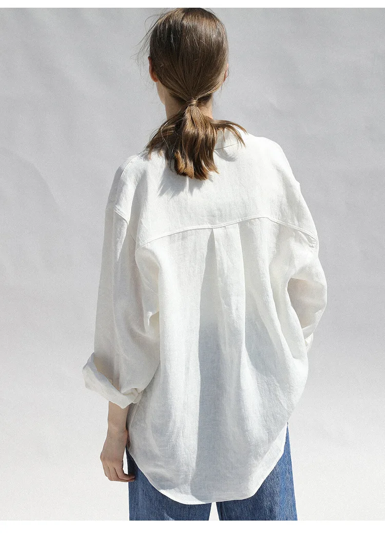 Casual 100% Linen Women Shirt Oversized Turn Down Collar Long Sleeve Elegant And Vintage Women'S Blouses Blusa Feminina