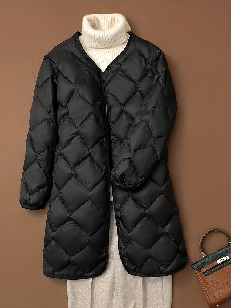 NewBang Long Ultra Light Down Jacket Women Duck Down Coat Female Diamond Warm Lighteight O-neck Coat