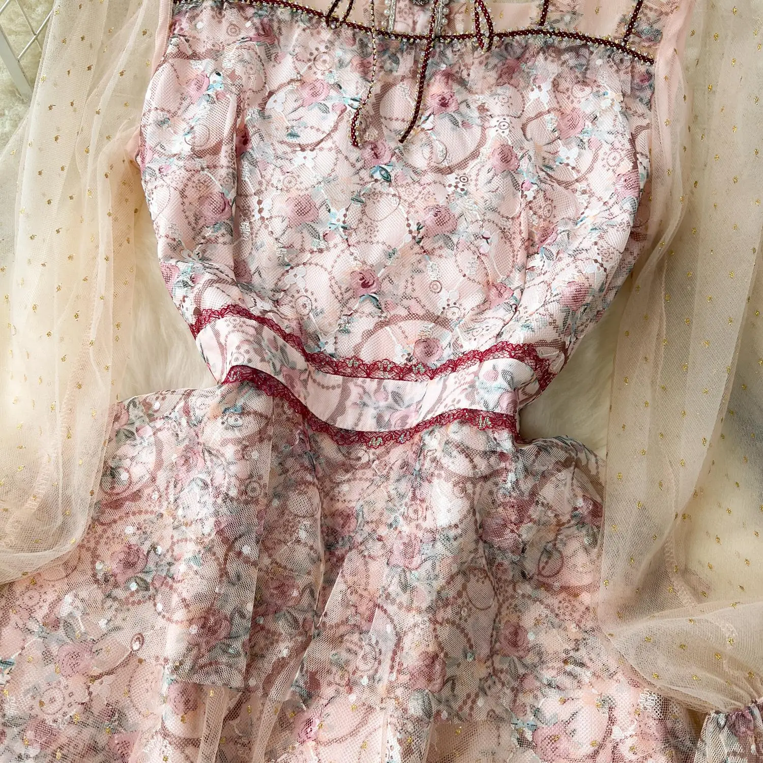 New Runway Summer A-Line Cake Dress Women's Flare Sleeve Floral Embroidery Elegant Sequins Mesh Hollow Out Mini Vestidos
