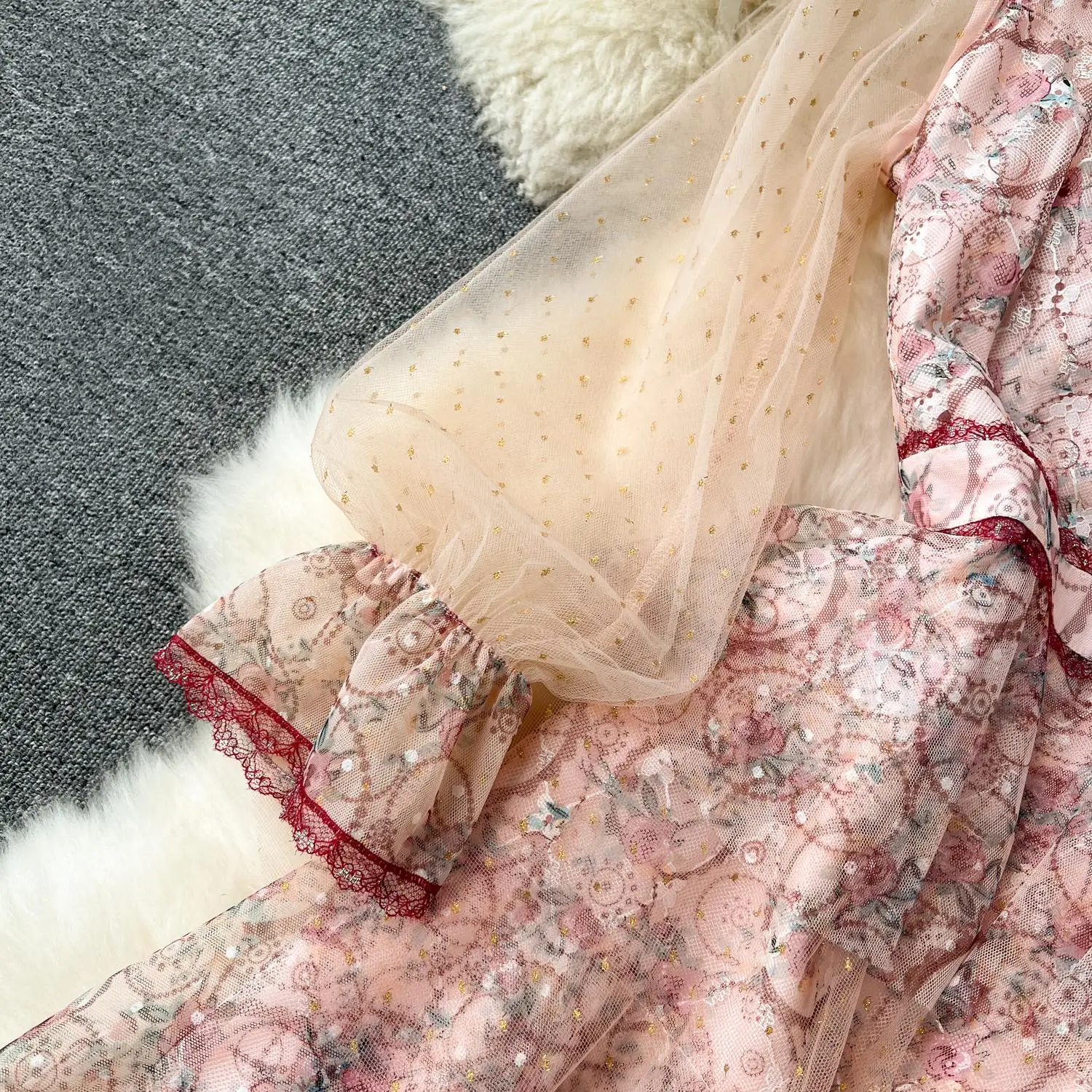 New Runway Summer A-Line Cake Dress Women's Flare Sleeve Floral Embroidery Elegant Sequins Mesh Hollow Out Mini Vestidos
