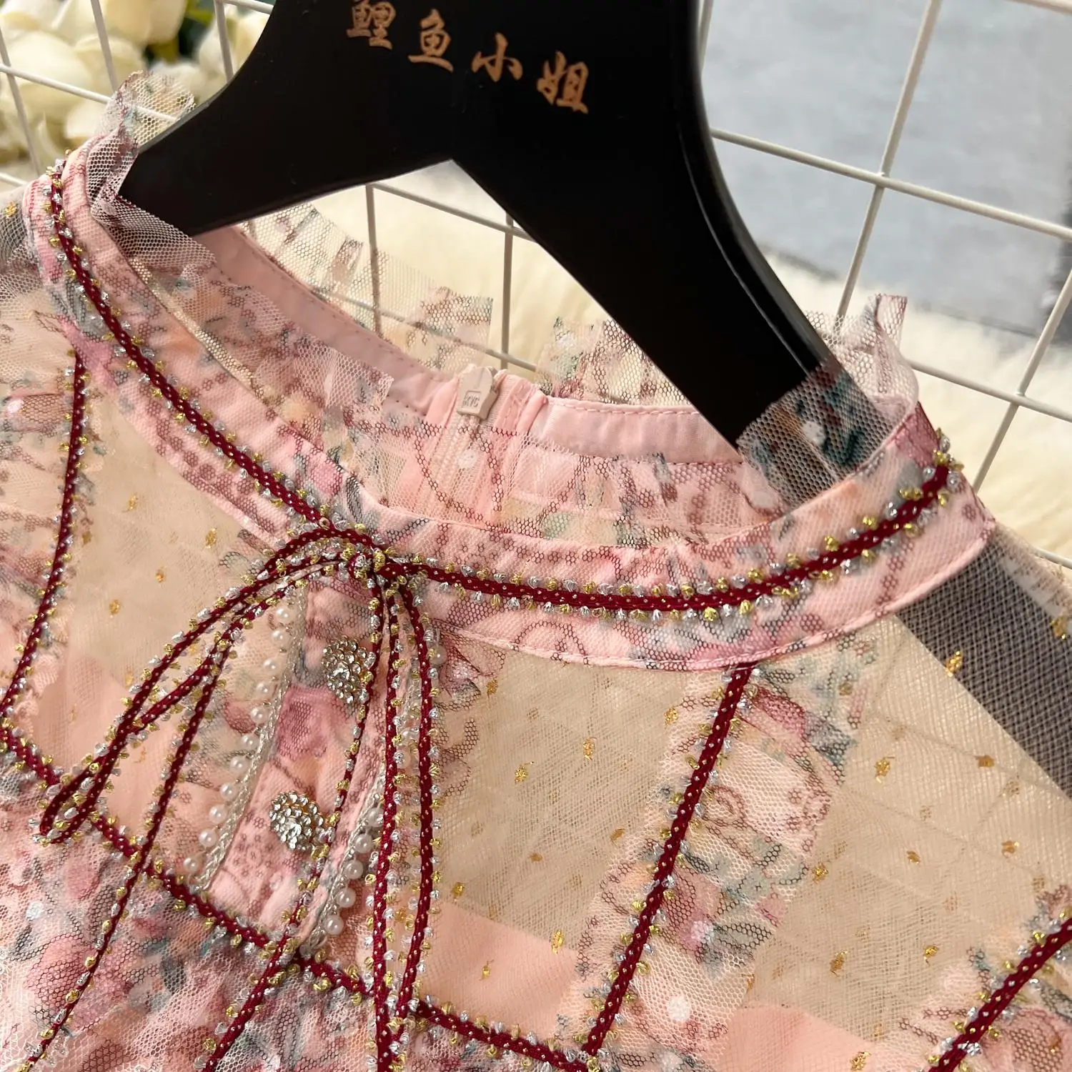 New Runway Summer A-Line Cake Dress Women's Flare Sleeve Floral Embroidery Elegant Sequins Mesh Hollow Out Mini Vestidos