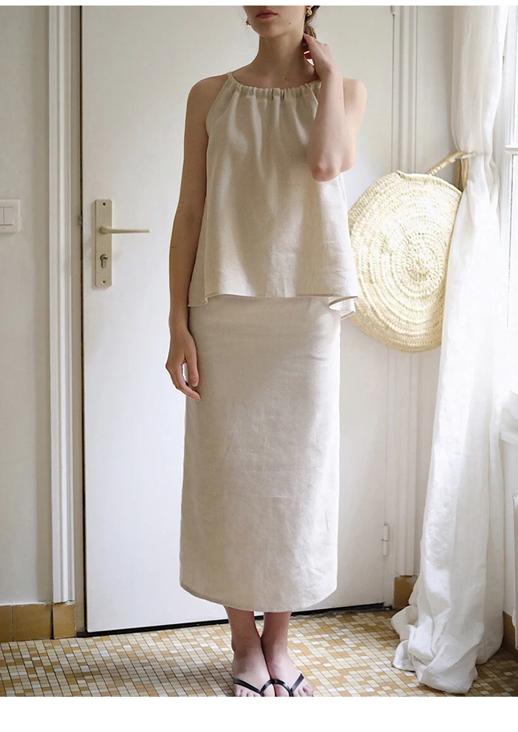 100% Linen Long Skirts For Women Skirts Casual High Waist Back Zipepr A-Line Female Skirt With Lining Faldas Largas Mujer