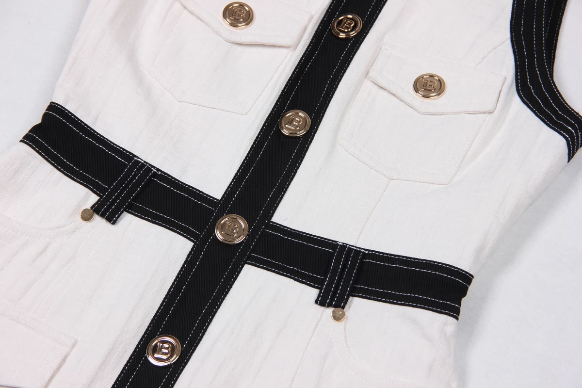 S-XL High Quality Fashion New Jacquard Textured denim Panel Black Sleeveless Slim Slim Strap Casual Pair with Women's Dress
