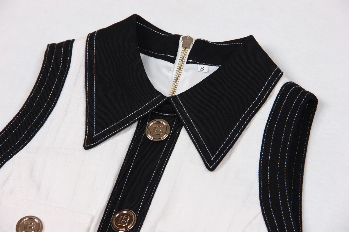 S-XL High Quality Fashion New Jacquard Textured denim Panel Black Sleeveless Slim Slim Strap Casual Pair with Women's Dress