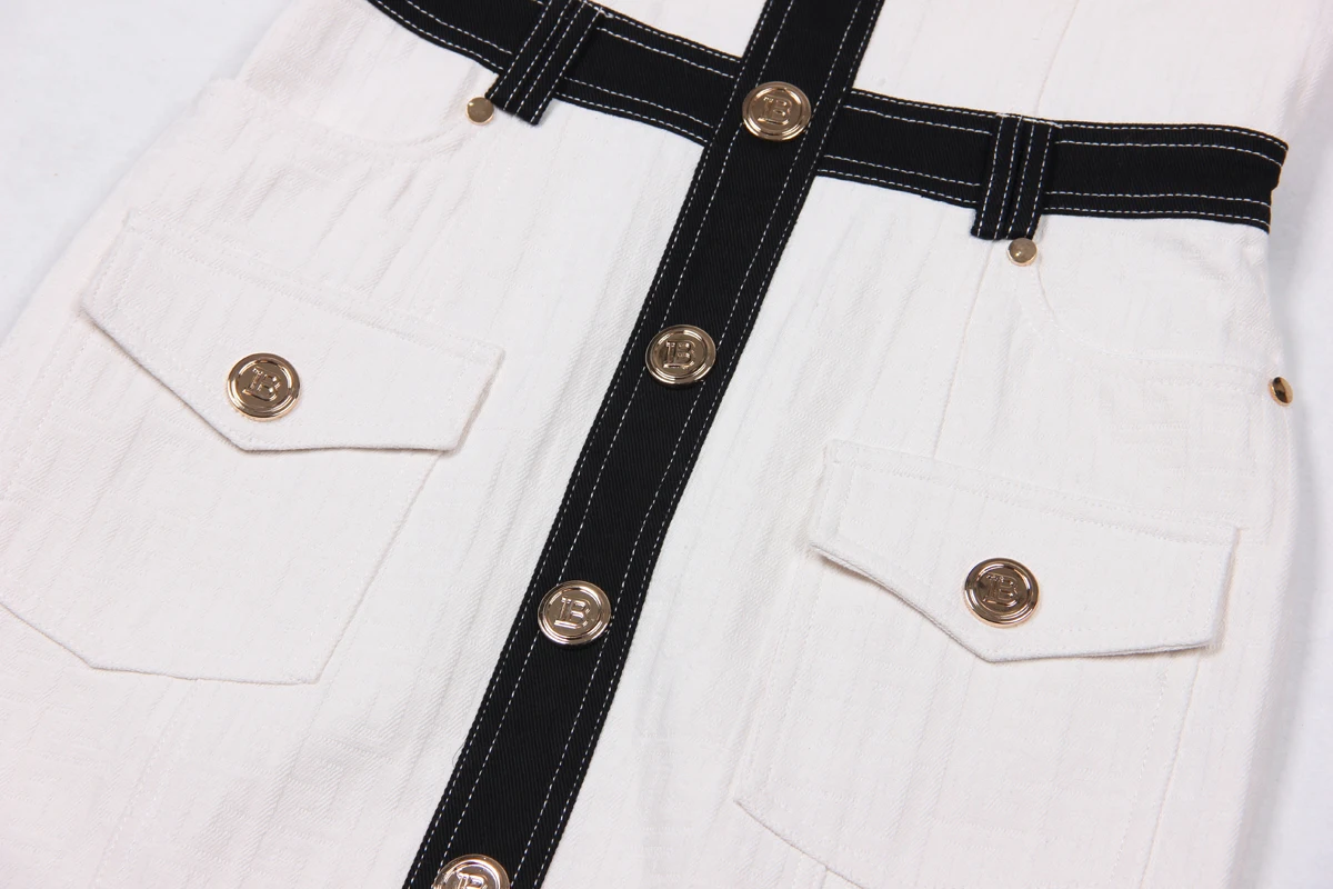S-XL High Quality Fashion New Jacquard Textured denim Panel Black Sleeveless Slim Slim Strap Casual Pair with Women's Dress