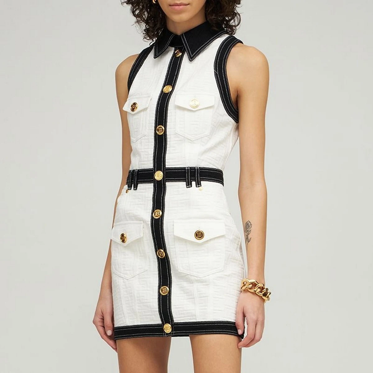 S-XL High Quality Fashion New Jacquard Textured denim Panel Black Sleeveless Slim Slim Strap Casual Pair with Women's Dress
