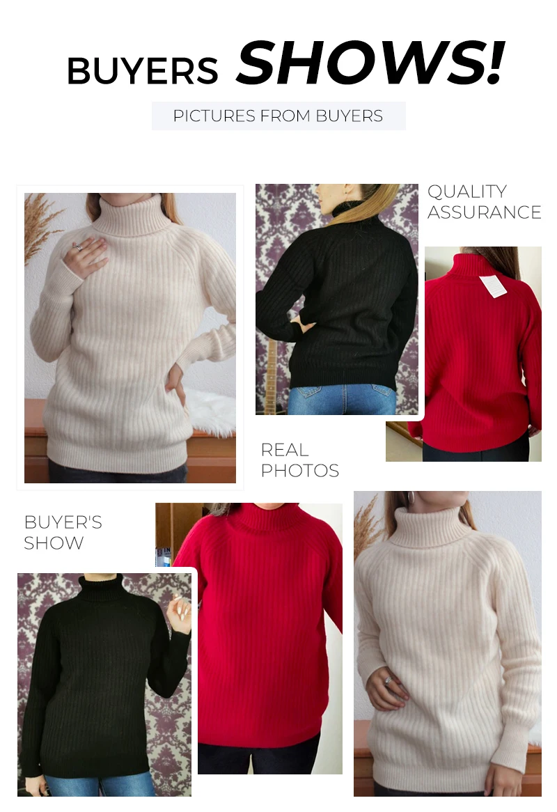 Cashmere Wool Sweater Women's Knitted Sweaters 100% Merino Wool Turtleneck Long-Sleeve Pullover Winter Autumn Jumper Top Clothes