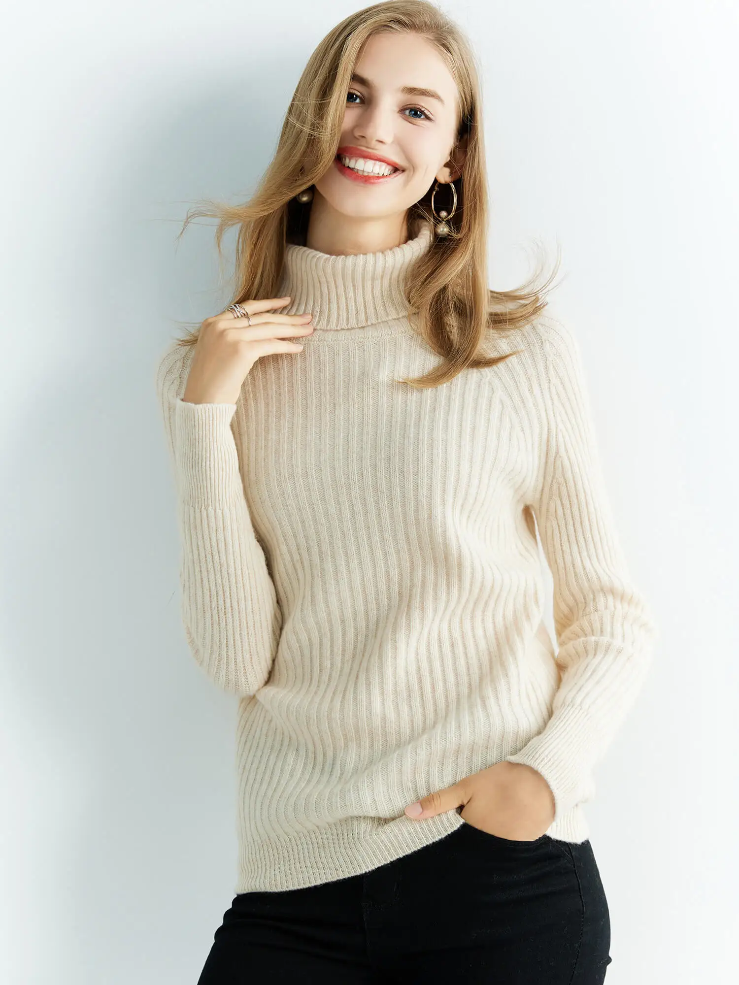 Cashmere Wool Sweater Women's Knitted Sweaters 100% Merino Wool Turtleneck Long-Sleeve Pullover Winter Autumn Jumper Top Clothes