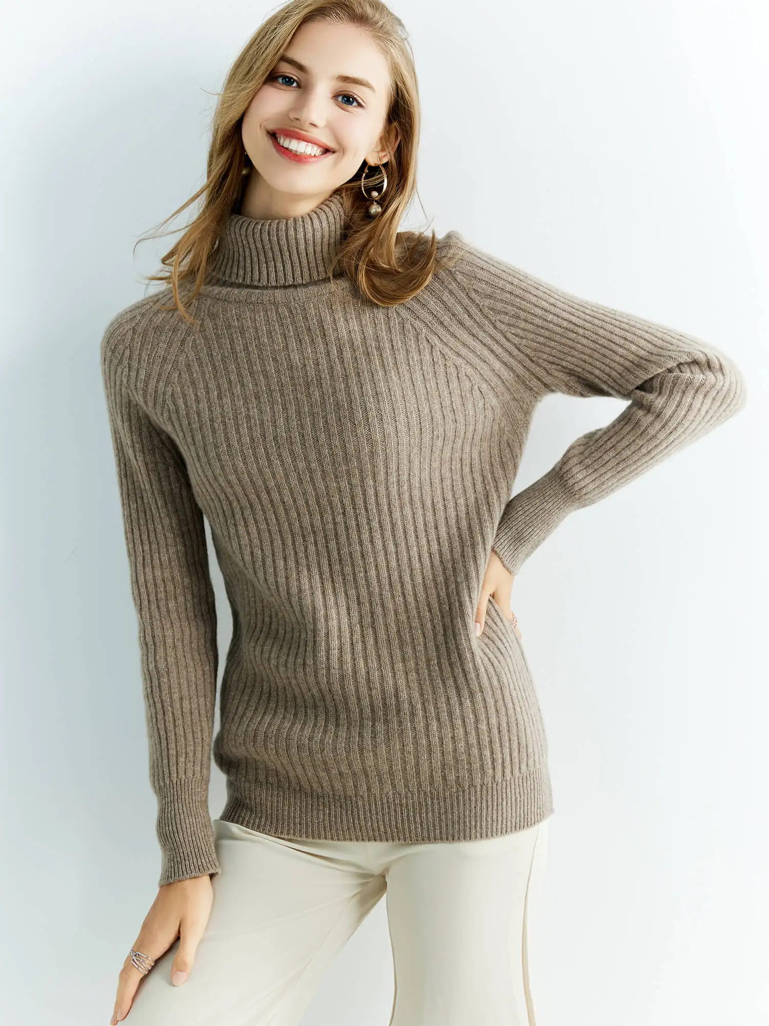 Cashmere Wool Sweater Women's Knitted Sweaters 100% Merino Wool Turtleneck Long-Sleeve Pullover Winter Autumn Jumper Top Clothes