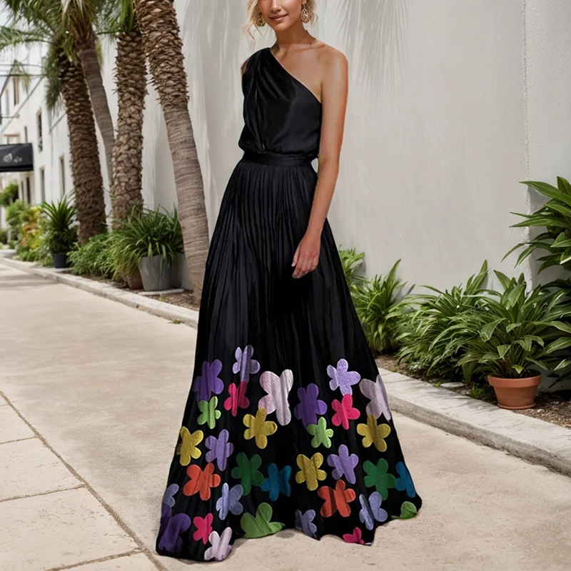 Women Clothes Elegant Diagonal Collar Club Party Dresses Femme Sexy Beach Dress Summer Sundress Vestidos Elegantes Para Mujer