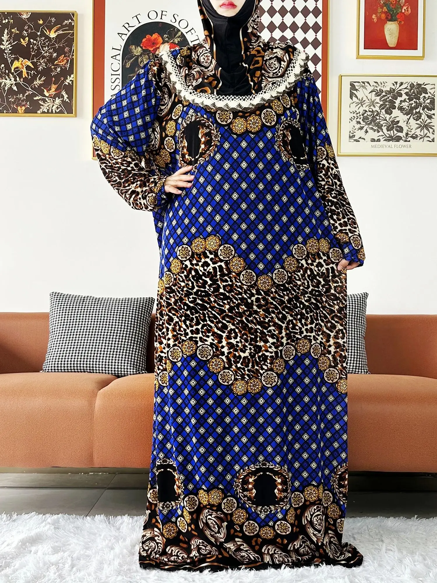 2023 Muslim Solid Cotton Abaya For Women Ramadan Prayer Garment Joint Hat Dubai Turkey Middle East Femme Robe Floral Loose Dress