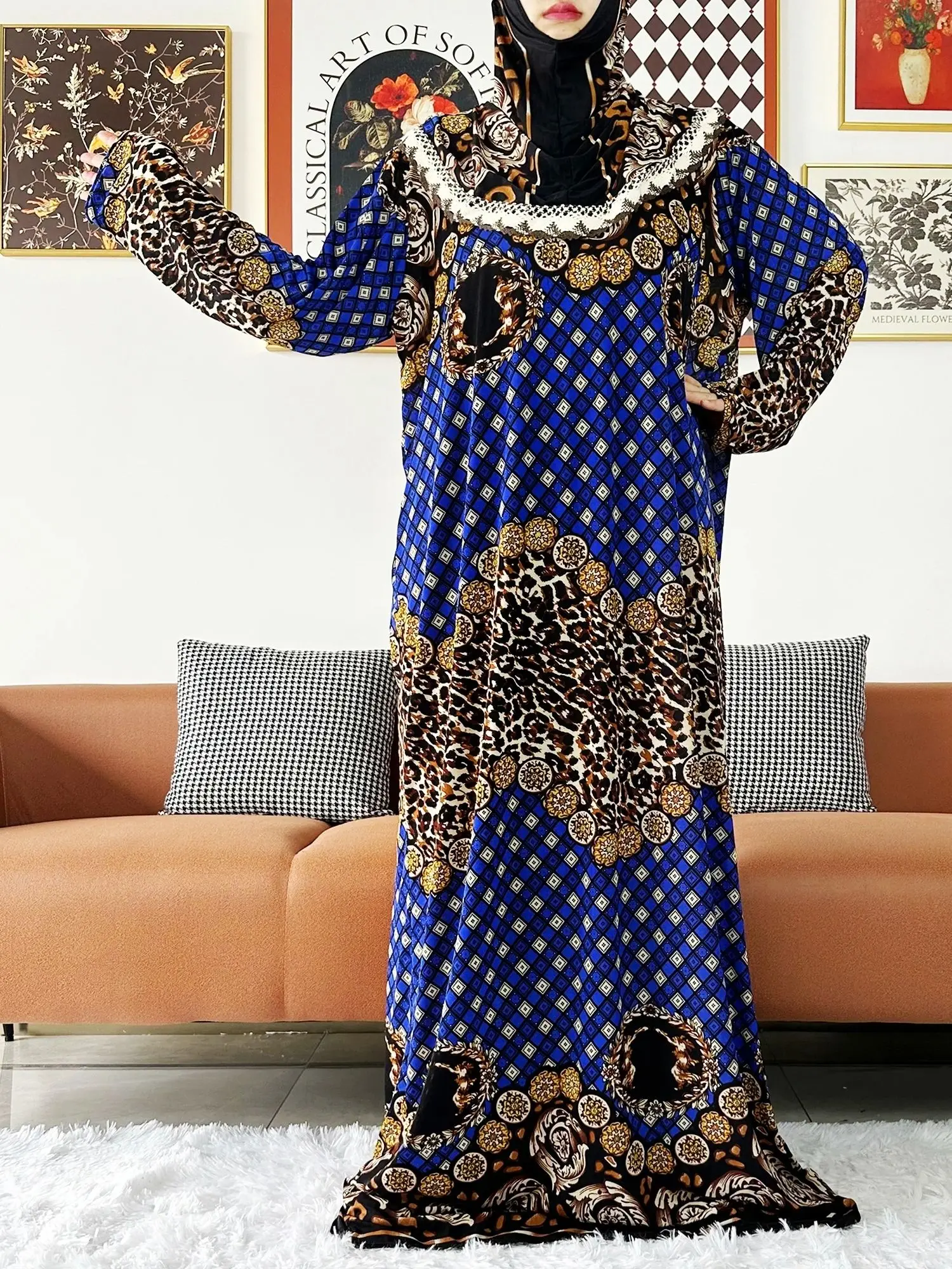 2023 Muslim Solid Cotton Abaya For Women Ramadan Prayer Garment Joint Hat Dubai Turkey Middle East Femme Robe Floral Loose Dress