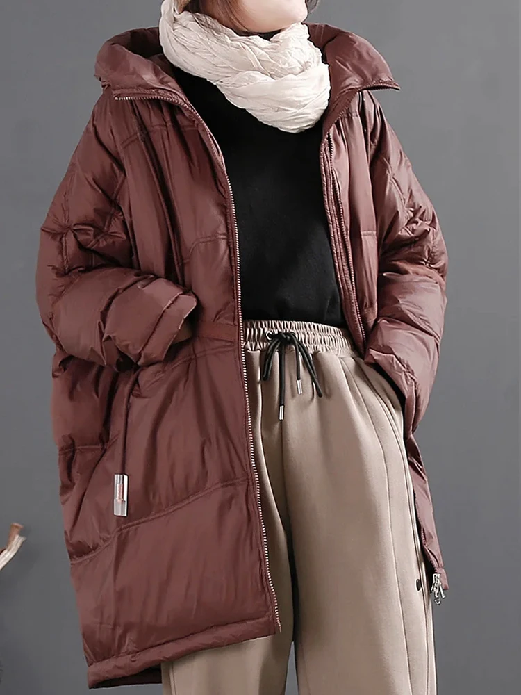 Amax LuluE Winter Fashion Snow Clothes Womens Loose Vintage Hooded Duck Down Jackets Casual Warm Coats Thicken Parkas Oversized