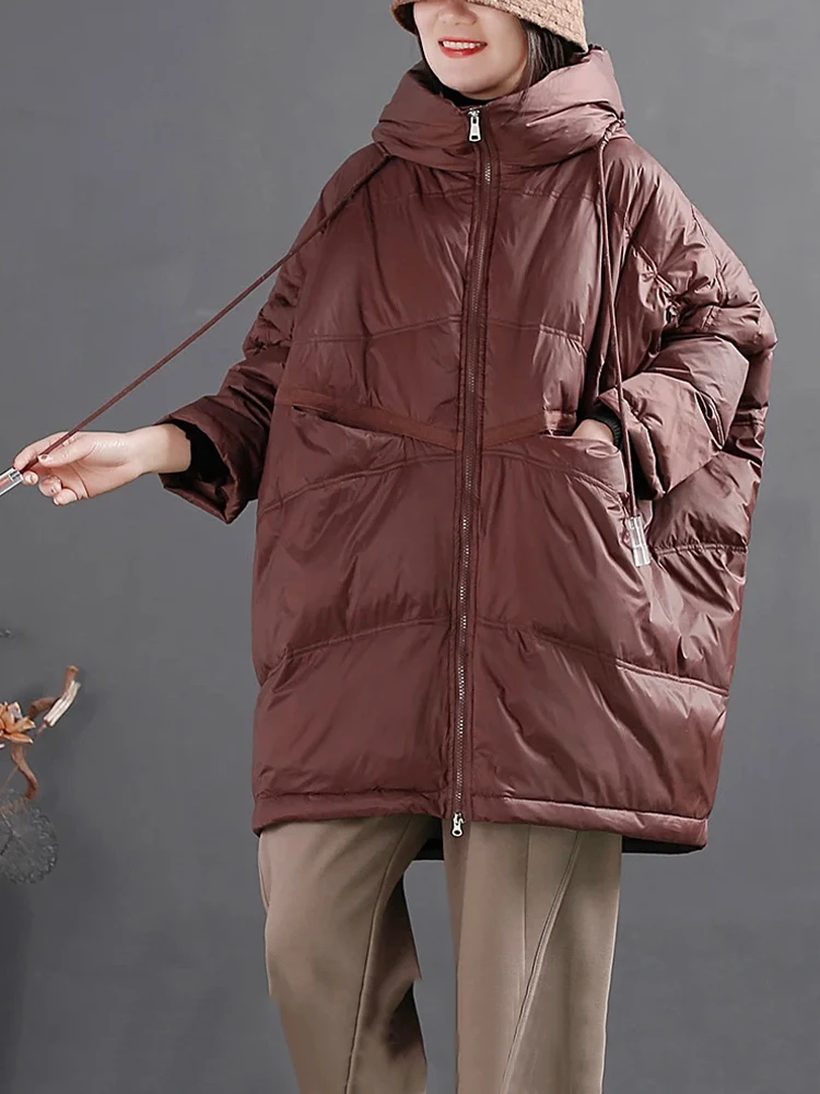 Amax LuluE Winter Fashion Snow Clothes Womens Loose Vintage Hooded Duck Down Jackets Casual Warm Coats Thicken Parkas Oversized