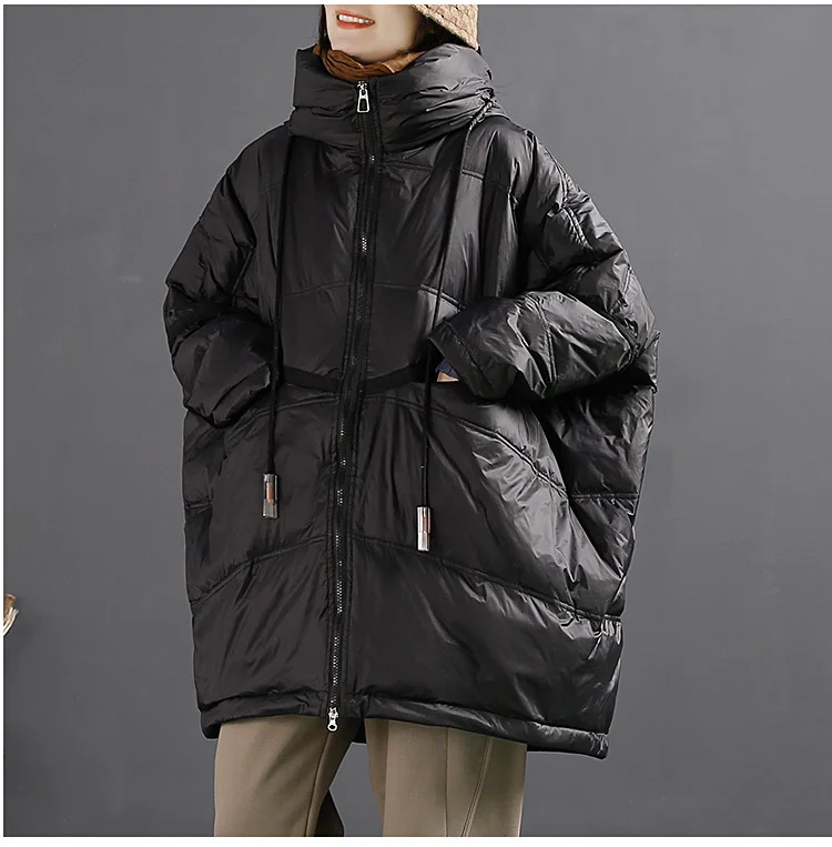 Amax LuluE Winter Fashion Snow Clothes Womens Loose Vintage Hooded Duck Down Jackets Casual Warm Coats Thicken Parkas Oversized