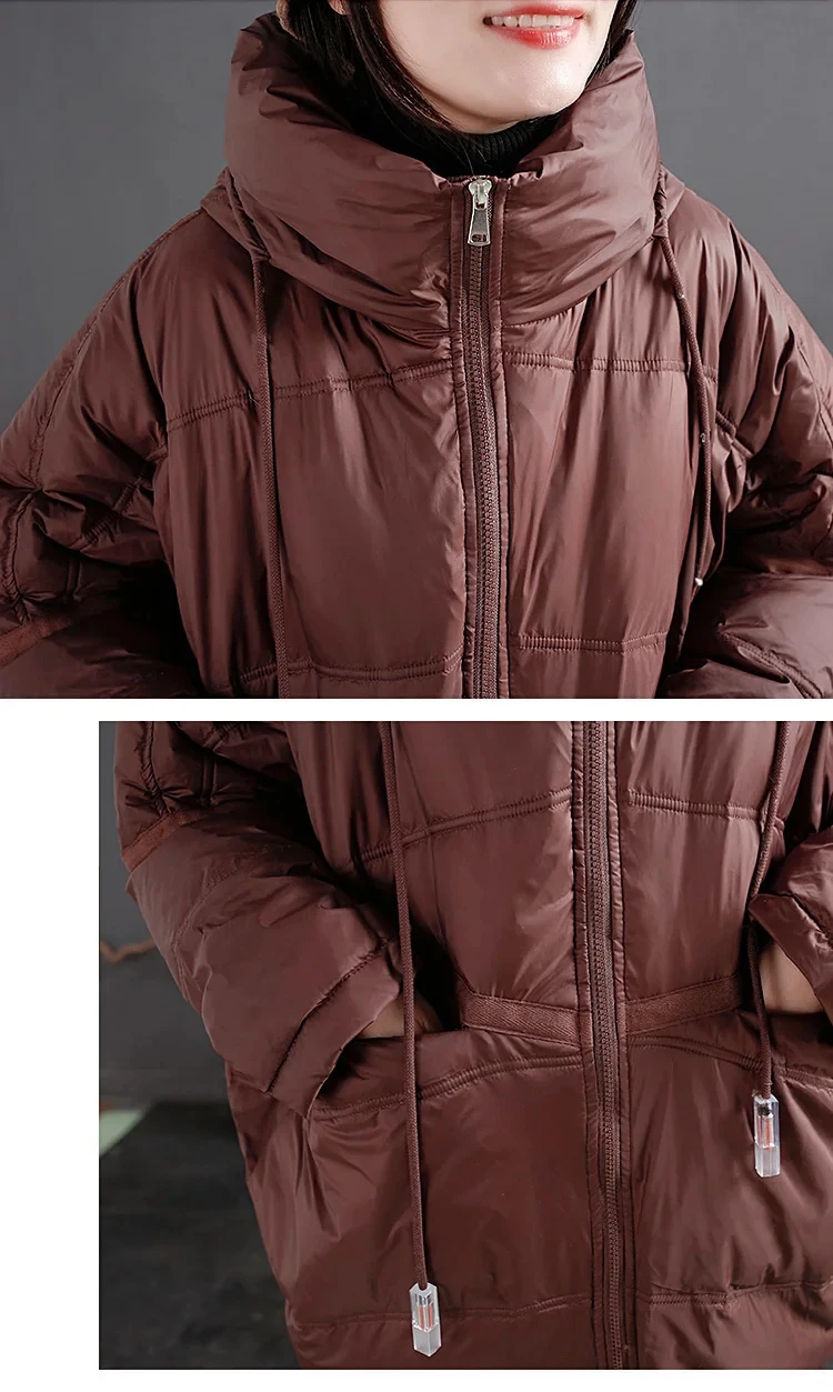 Amax LuluE Winter Fashion Snow Clothes Womens Loose Vintage Hooded Duck Down Jackets Casual Warm Coats Thicken Parkas Oversized