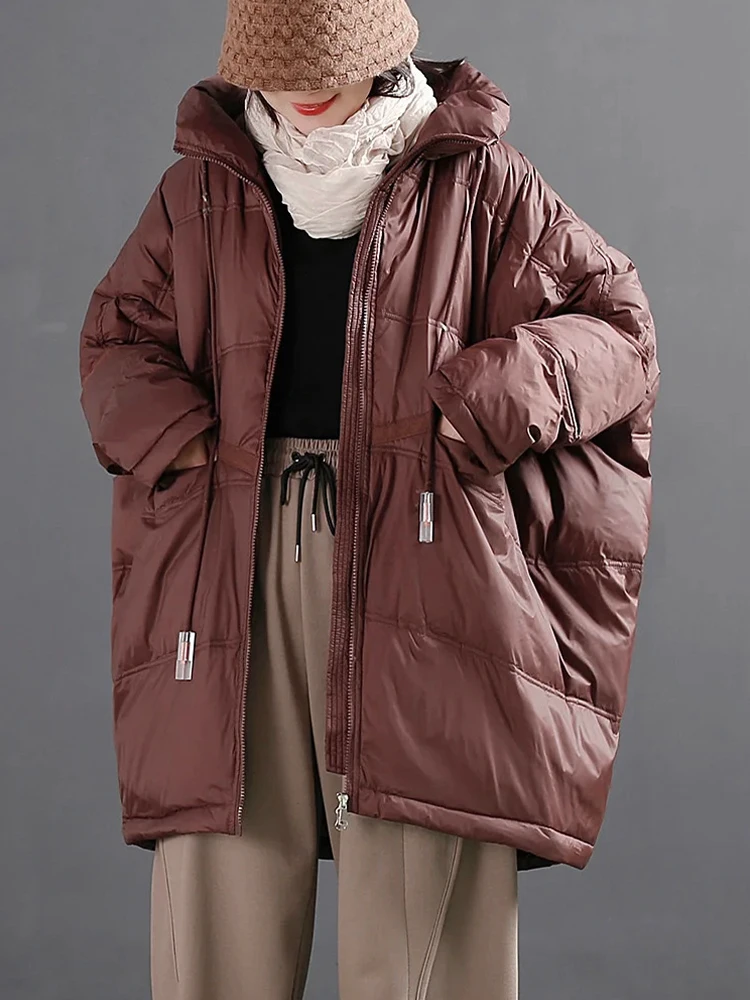Amax LuluE Winter Fashion Snow Clothes Womens Loose Vintage Hooded Duck Down Jackets Casual Warm Coats Thicken Parkas Oversized