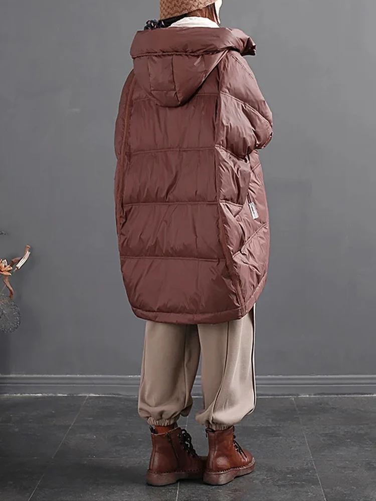 Amax LuluE Winter Fashion Snow Clothes Womens Loose Vintage Hooded Duck Down Jackets Casual Warm Coats Thicken Parkas Oversized