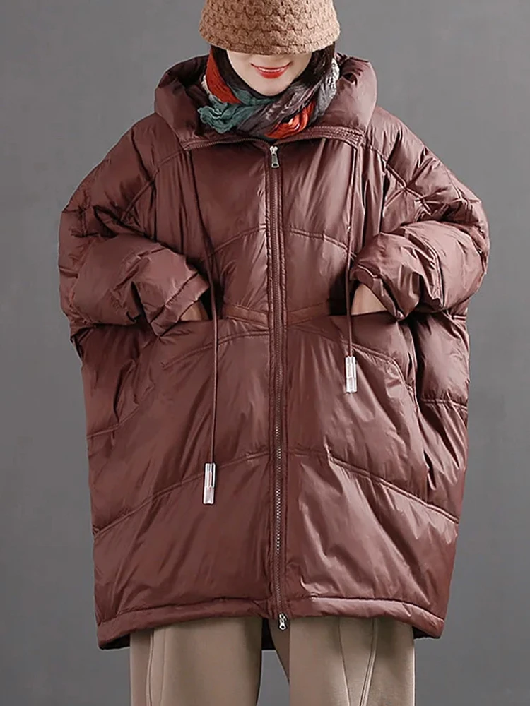 Amax LuluE Winter Fashion Snow Clothes Womens Loose Vintage Hooded Duck Down Jackets Casual Warm Coats Thicken Parkas Oversized