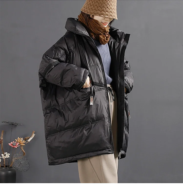 Amax LuluE Winter Fashion Snow Clothes Womens Loose Vintage Hooded Duck Down Jackets Casual Warm Coats Thicken Parkas Oversized