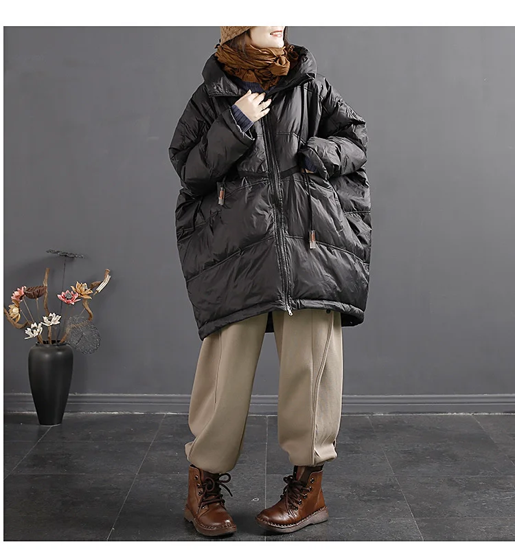 Amax LuluE Winter Fashion Snow Clothes Womens Loose Vintage Hooded Duck Down Jackets Casual Warm Coats Thicken Parkas Oversized