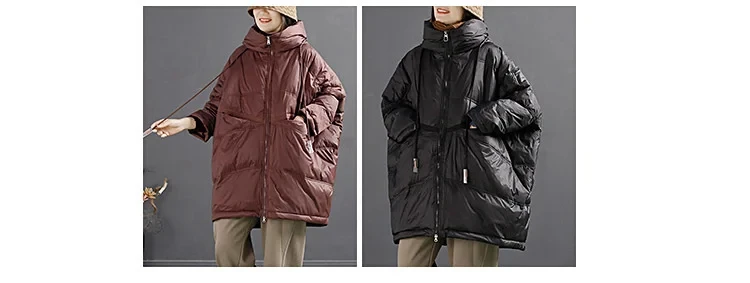 Amax LuluE Winter Fashion Snow Clothes Womens Loose Vintage Hooded Duck Down Jackets Casual Warm Coats Thicken Parkas Oversized