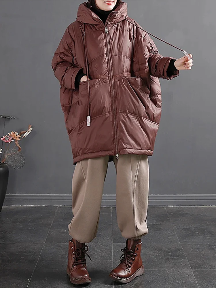 Amax LuluE Winter Fashion Snow Clothes Womens Loose Vintage Hooded Duck Down Jackets Casual Warm Coats Thicken Parkas Oversized