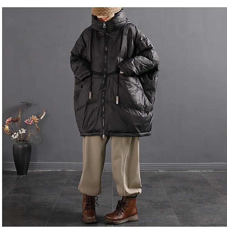 Amax LuluE Winter Fashion Snow Clothes Womens Loose Vintage Hooded Duck Down Jackets Casual Warm Coats Thicken Parkas Oversized