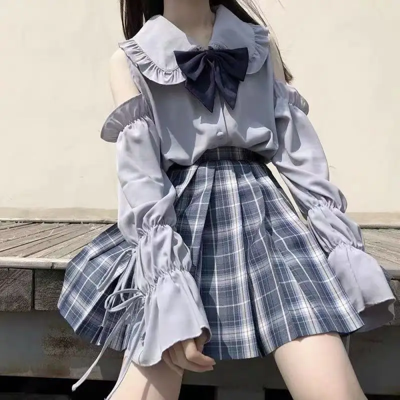 Coalfell White Japanese Sweet Shirt Kawai bow Collar Lolita Long Sleeve Shirt Student Shirt 2022 New White Lolita Top