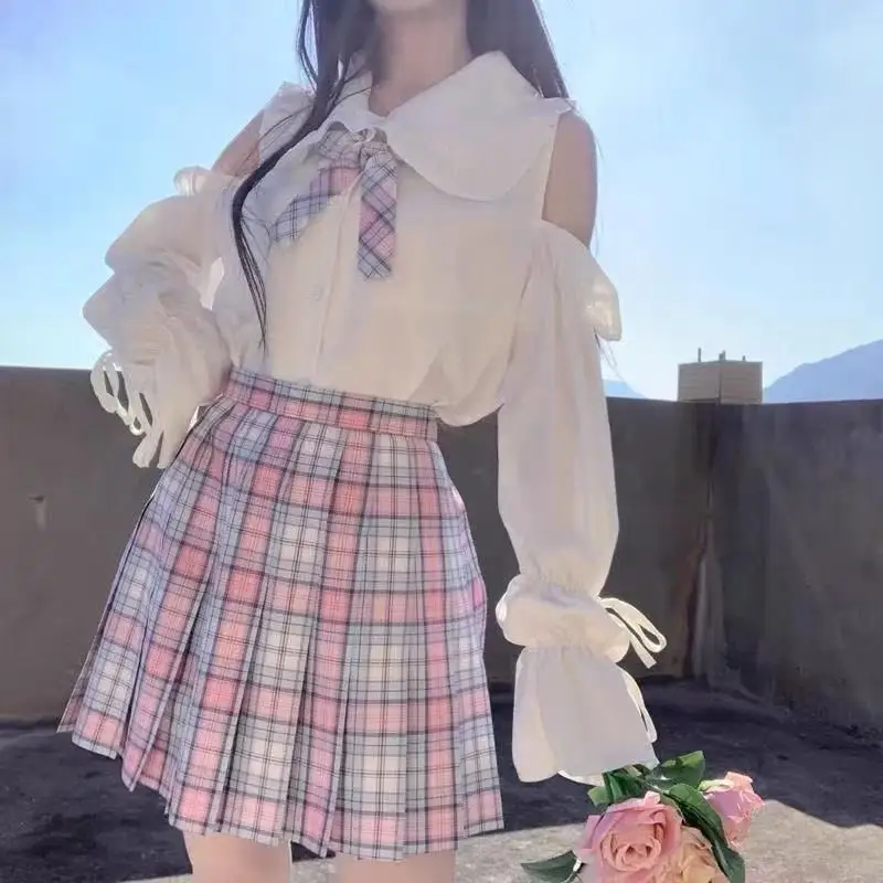 Coalfell White Japanese Sweet Shirt Kawai bow Collar Lolita Long Sleeve Shirt Student Shirt 2022 New White Lolita Top