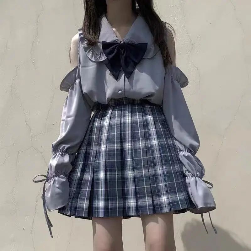 Coalfell White Japanese Sweet Shirt Kawai bow Collar Lolita Long Sleeve Shirt Student Shirt 2022 New White Lolita Top