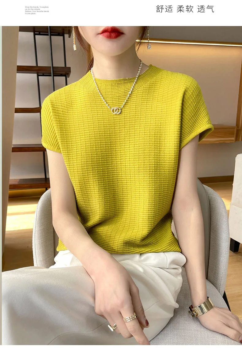 Summer Female T-shirts Short Sleeve Women O-neck Solid Color Fashion Women's Clothing Tee Mock Neck Casual Soft T Shirt Oversize