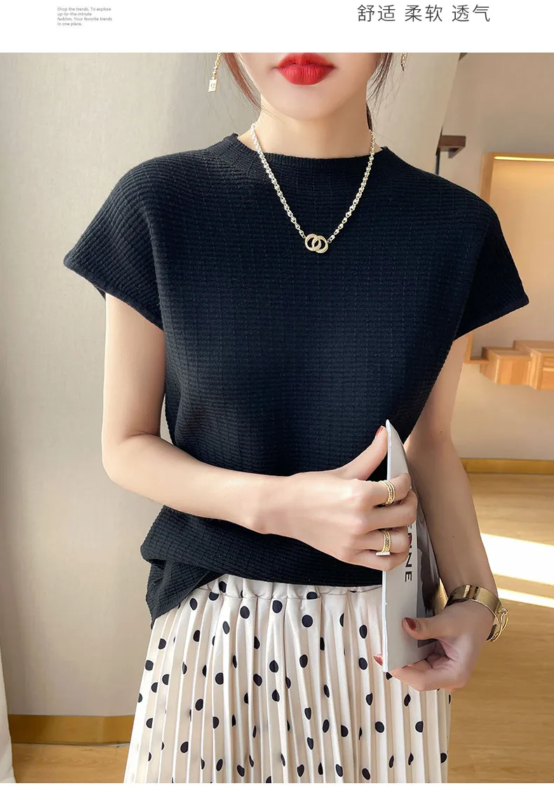 Summer Female T-shirts Short Sleeve Women O-neck Solid Color Fashion Women's Clothing Tee Mock Neck Casual Soft T Shirt Oversize