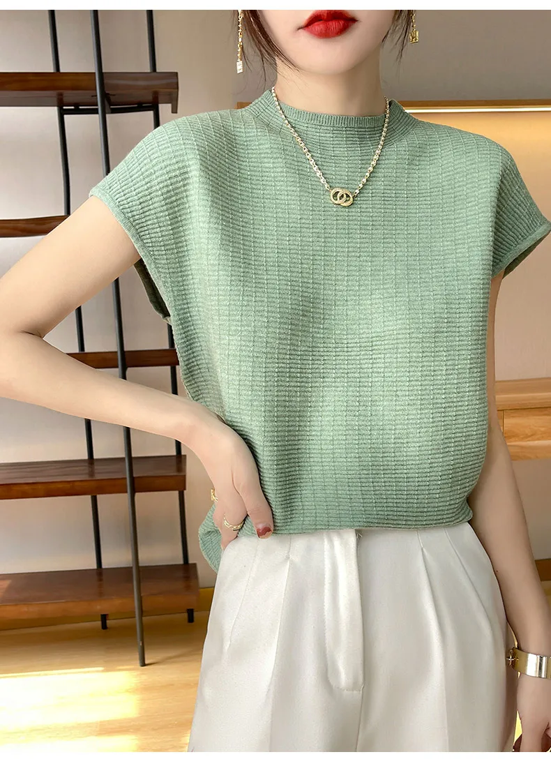 Summer Female T-shirts Short Sleeve Women O-neck Solid Color Fashion Women's Clothing Tee Mock Neck Casual Soft T Shirt Oversize